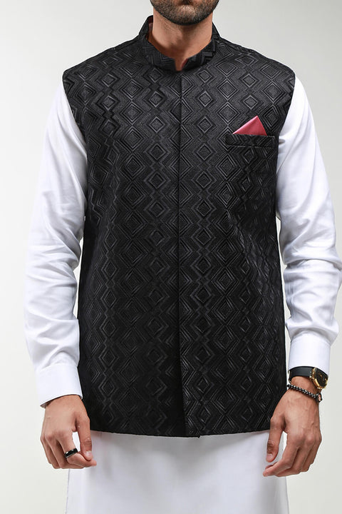 Burooj Men's Bentley Black Emb Waistcoat