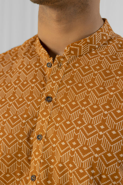 Burooj Man Digital Printed Rust Cotton Kurta Trouser Regular Fit