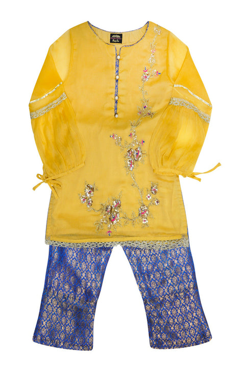 Girls Yellow Kameez Capri 2pc