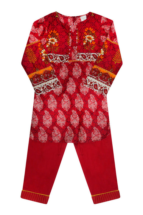 Girls Red Kameez Trouser 2pc