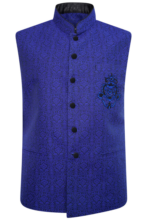 Burooj Men's Blue Karandi Men's Waistcoat
