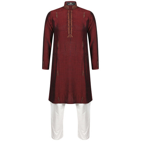 Burooj Mens Kurta Maroon Mughal Slim Fit