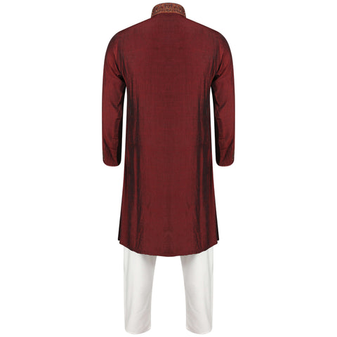 Burooj Mens Kurta Maroon Mughal Slim Fit