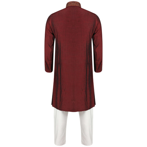 Burooj Mens Kurta Maroon Mughal Slim Fit