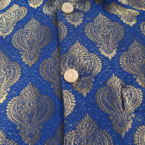 Burooj Boy's Royal Blue Jamawar Waistcoat and Kurta