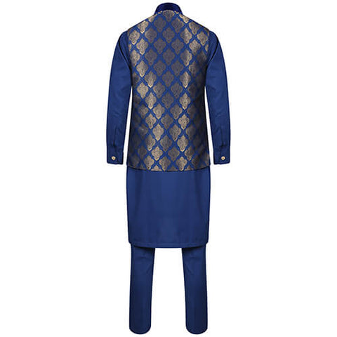 Burooj Boy's Royal Blue Jamawar Waistcoat and Kurta