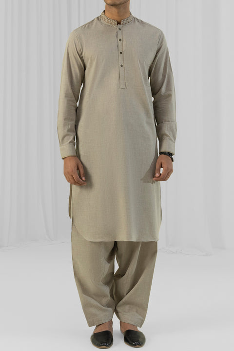 Burooj Man Brown Cotten MÌäLANGE Shalwar Kameez Regular Fit