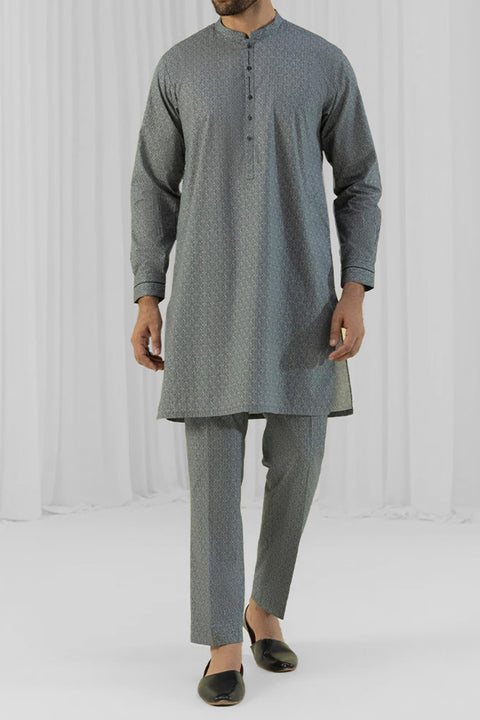 Burooj Man Grey Fine Printed Cotton Kurta Trouser Slim Fit