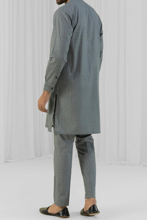 Burooj Man Grey Fine Printed Cotton Kurta Trouser Slim Fit
