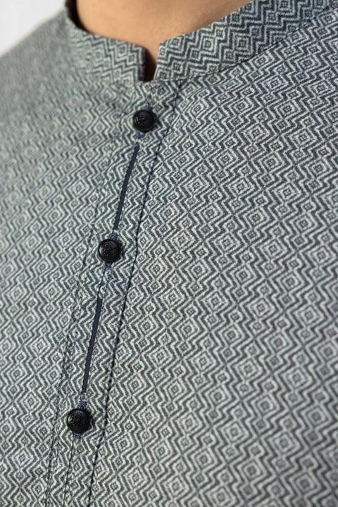 Burooj Man Grey Fine Printed Cotton Kurta Trouser Slim Fit