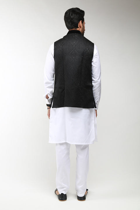 Burooj Men's Black Embellished Waistcoat