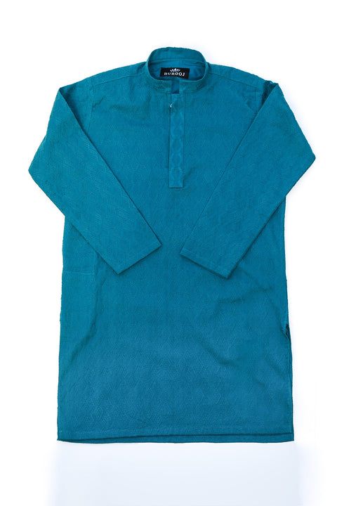 Burooj Kids Boys Teal Chicken Kari Kurta Trouser