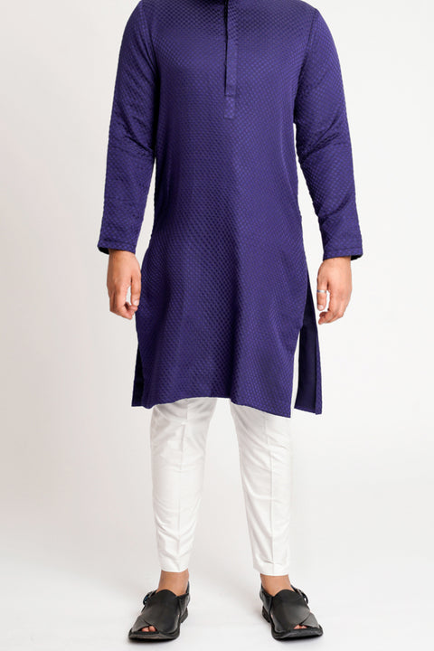 Burooj Mens Kurta Blue Karandi Check