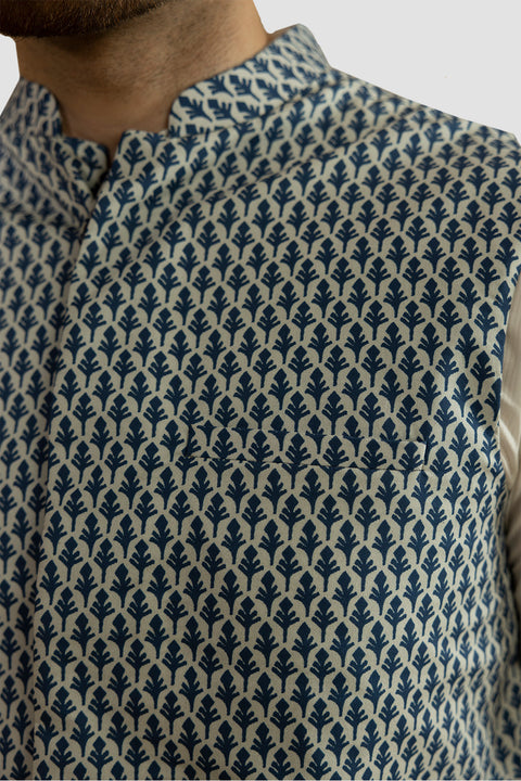 Digital Printed Blue Cotton Mens Waistcoat.