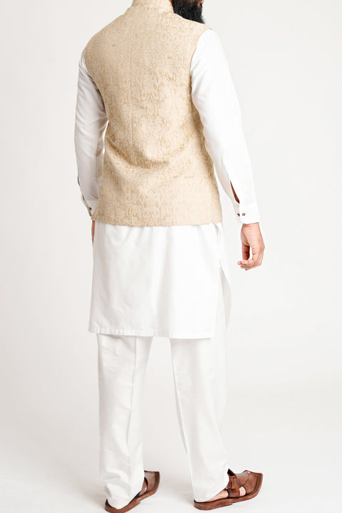 Burooj Men's Signature Collection Cream / Gold waistcoat