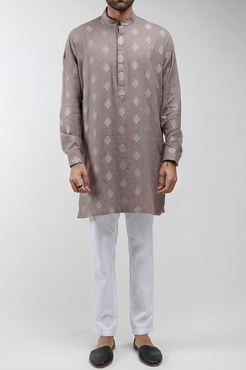 Burooj Mens Grey Embroidered Kurta/Shalwar