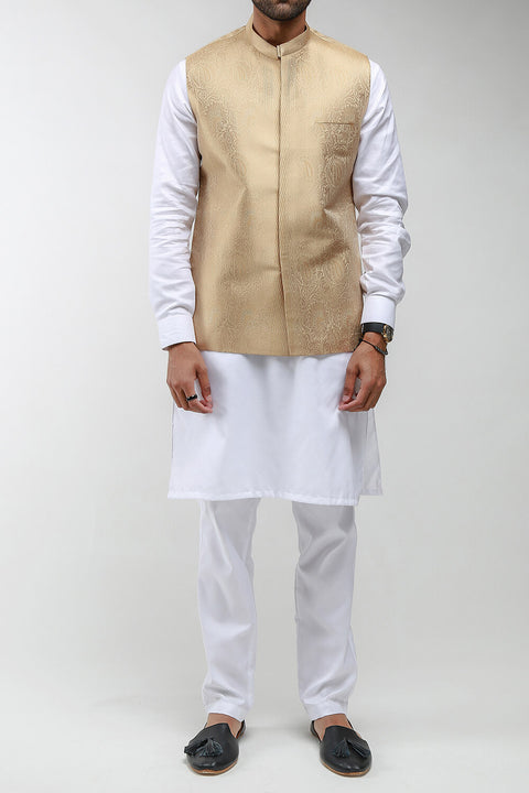 Burooj Man Gold Jamavar Shah Jahan Slim Fit Waistcoat