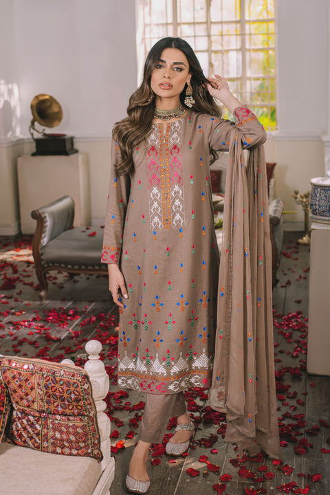 Synodie Beige Lawnkarandi Shirt/Trouser/Dupatta