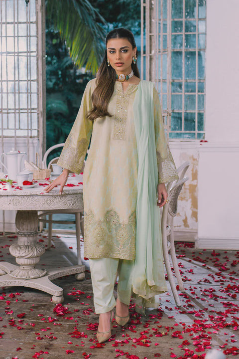 Zylah Green Self Jacquard Shirt/Shalwar/Dupatta