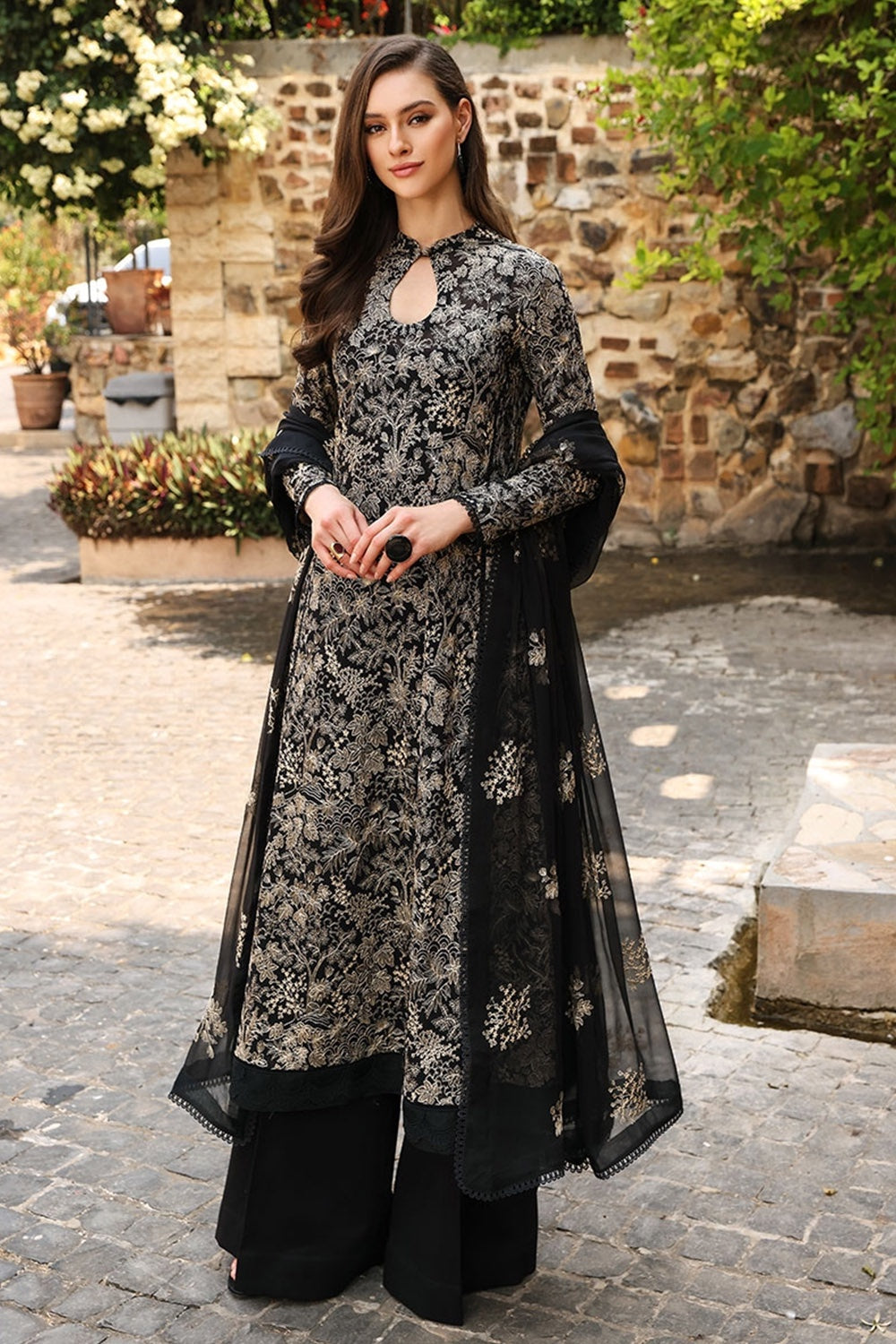 Bareeze Unstitched Black Jungle Bari– Burooj Online