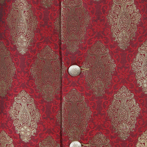 Burooj Men's Red Jamawar Men's Waistcoat