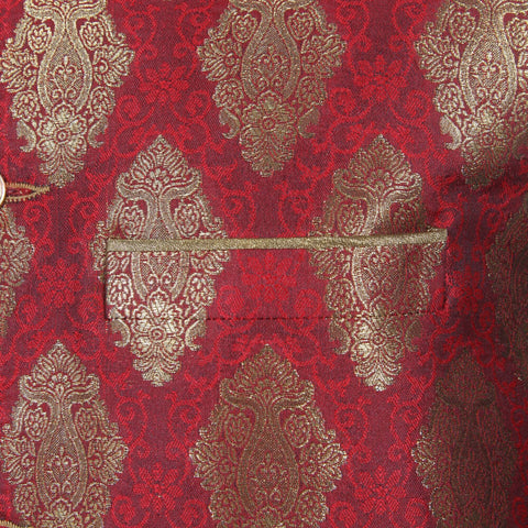 Burooj Men's Red Jamawar Men's Waistcoat