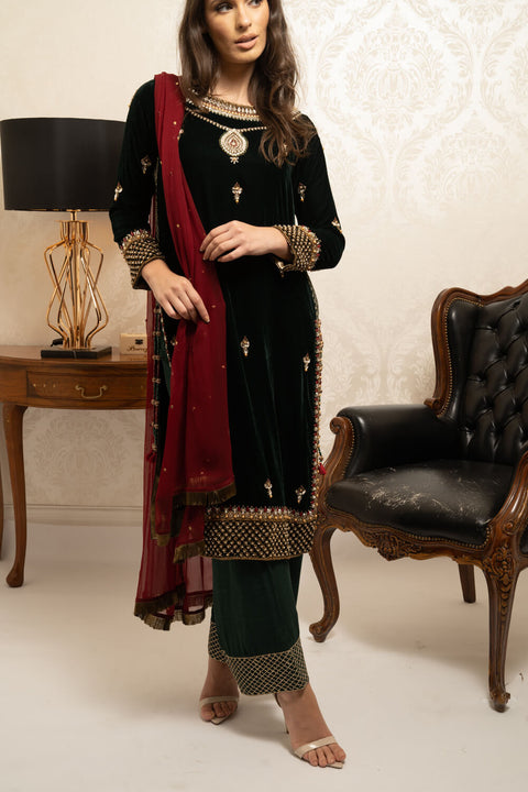 Burooj Couture Green Velvet Outfit 