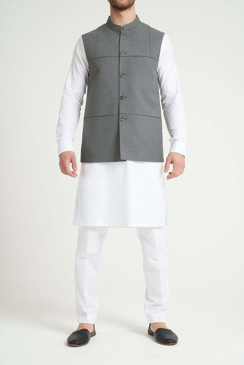 Burooj Man Grey Pleated Waistcoat