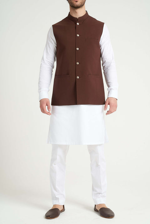 Burooj Men's Burgundy Pleated Waistcoat