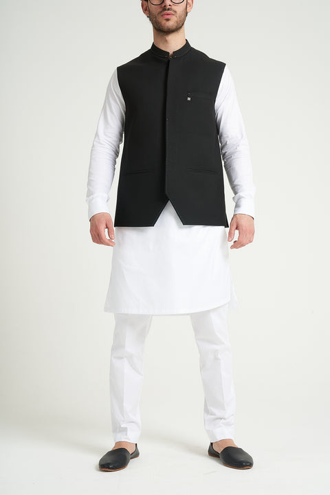 Burooj Man Black Self Stitch Men's Waistcoat
