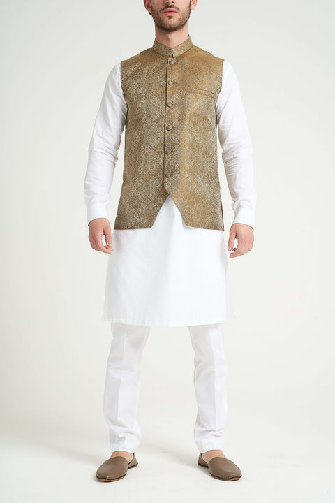 Burooj Man Bronze Self Jamawar Slim Fit Men's Waistcoat