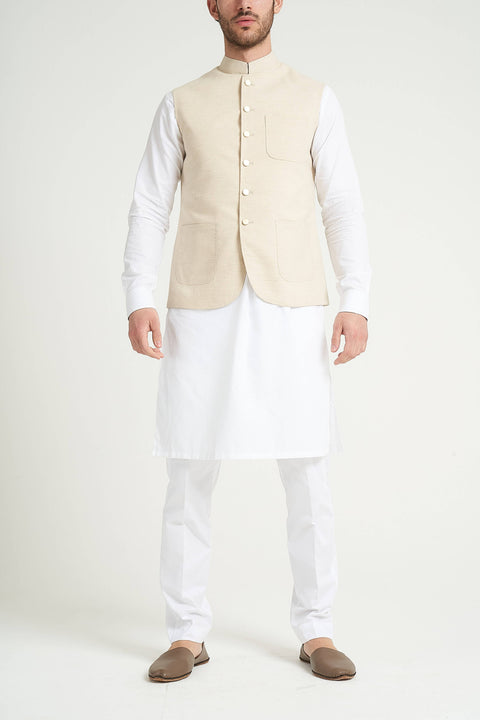 Burooj Man Off white Khaddar Slim Fit Men's Waistcoat