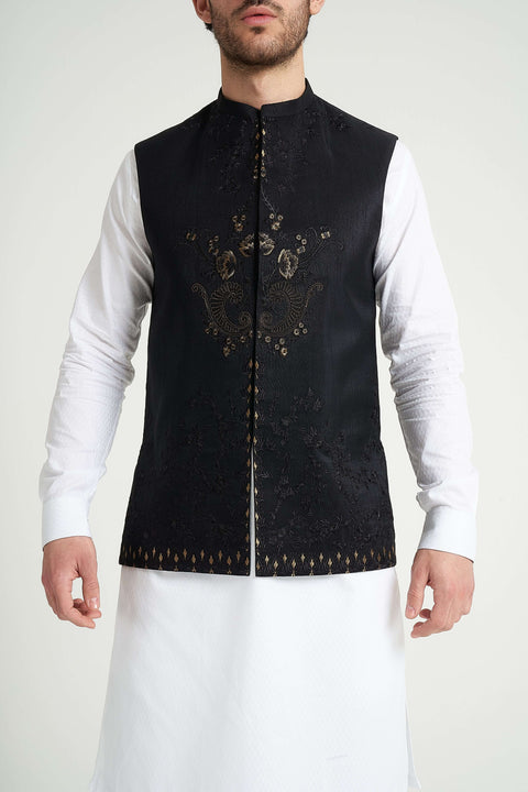 Burooj Man Black  Gold Thread Men's Waistcoat