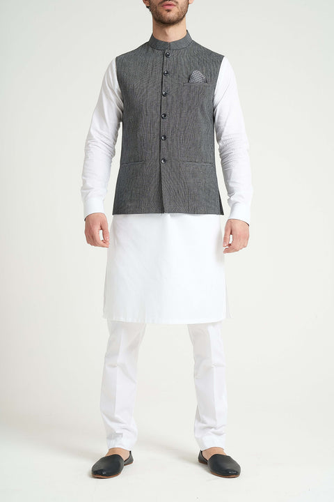 Burooj Man Grey Matrix Khaddar Slim Fit Men's Waistcoat