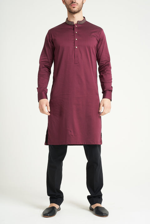 Burooj Man Burgundy Herringbone Premium Kurta Trouser Tailored Fit