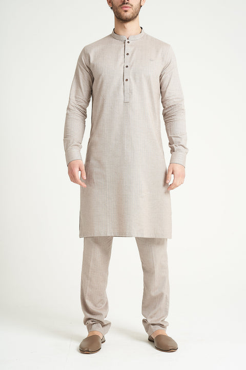 Burooj MAN Sand Herringbone Kurta/Trouser Tailored Fit