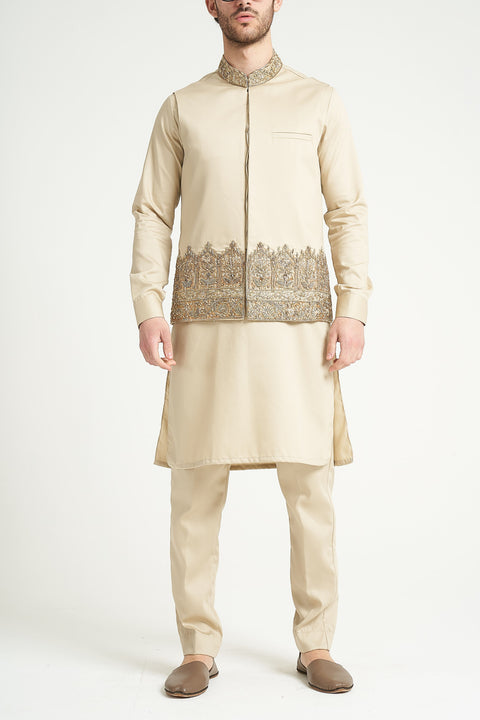 Burooj Man Exclusive Premium Formal Beige Hand Embroidered Waistcoat