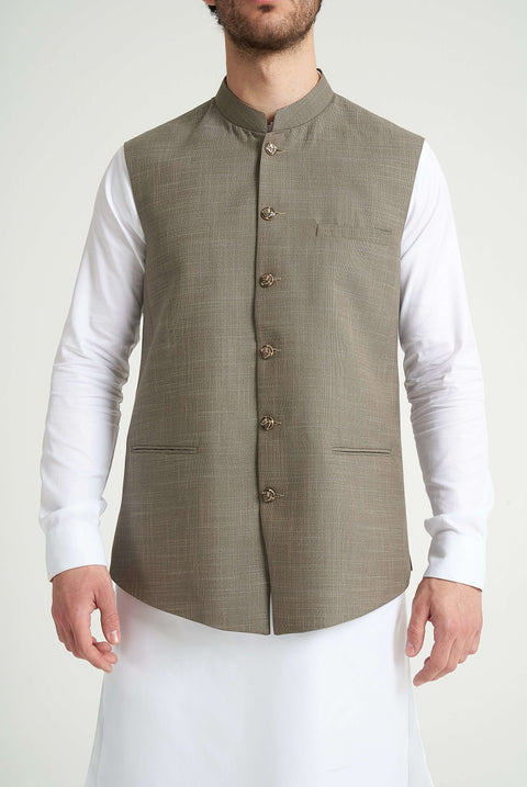 Burooj Man Pistachio Textured Men's Waistcoat