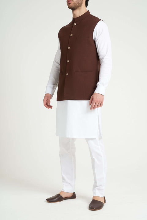 Burooj Men's Burgundy Pleated Waistcoat