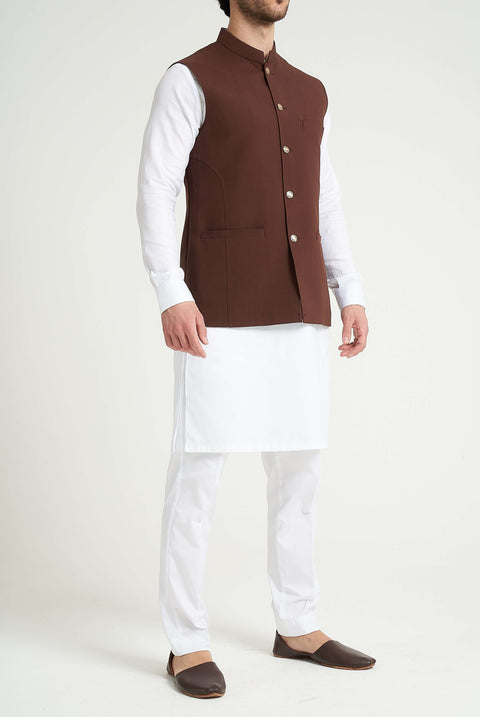 Burooj Men's Burgundy Pleated Waistcoat