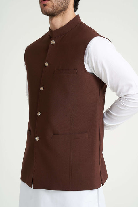 Burooj Men's Burgundy Pleated Waistcoat