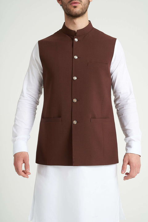 Burooj Men's Burgundy Pleated Waistcoat