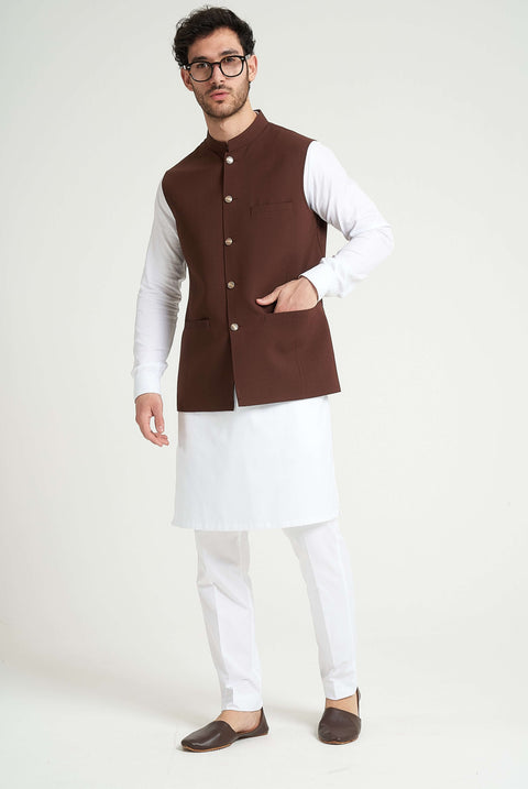 Burooj Men's Burgundy Pleated Waistcoat