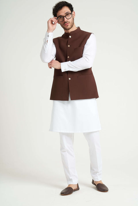 Burooj Men's Burgundy Pleated Waistcoat
