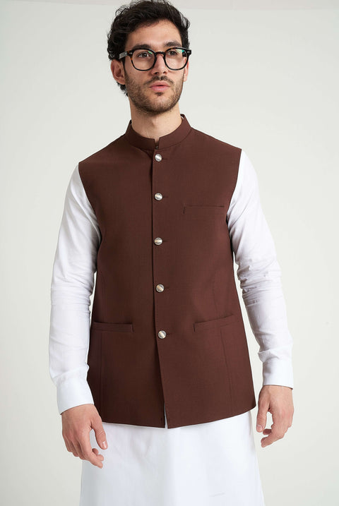 Burooj Men's Burgundy Pleated Waistcoat