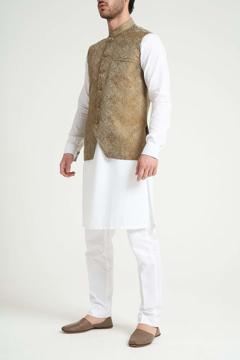 Burooj Man Bronze Self Jamawar Slim Fit Men's Waistcoat