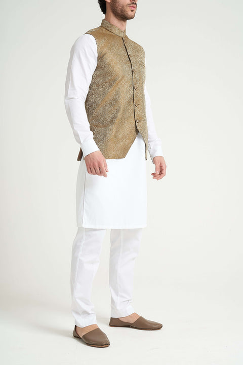 Burooj Man Bronze Self Jamawar Slim Fit Men's Waistcoat