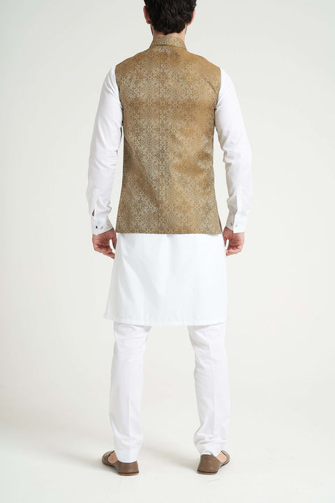 Burooj Man Bronze Self Jamawar Slim Fit Men's Waistcoat