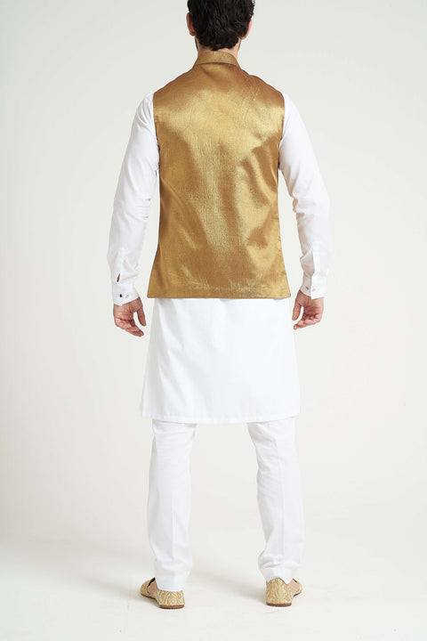 Burooj Man Golden Multi Kimkhwab Jamawar Regular Fit Waistcoat