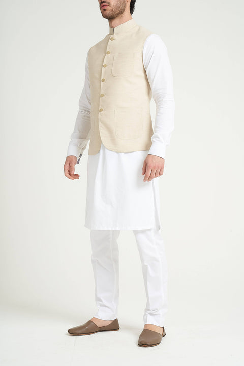 Burooj Man Off white Khaddar Slim Fit Men's Waistcoat